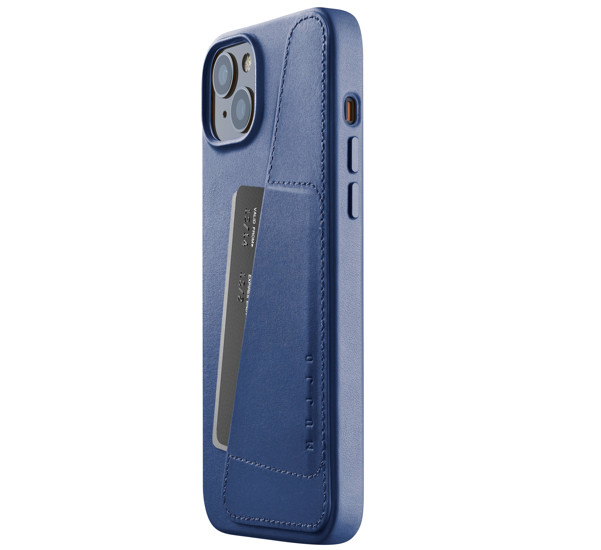 Mujjo Leather Wallet Case iPhone 14 Plus blauw