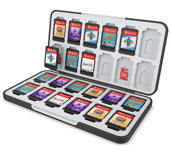 Casecentive - 24-in-1 Game Card Case voor Nintendo Switch - Premium beschermhoes - Nintendo SD kaart houder - Silicone slots - Nintendo Switch Accessoires - zwart