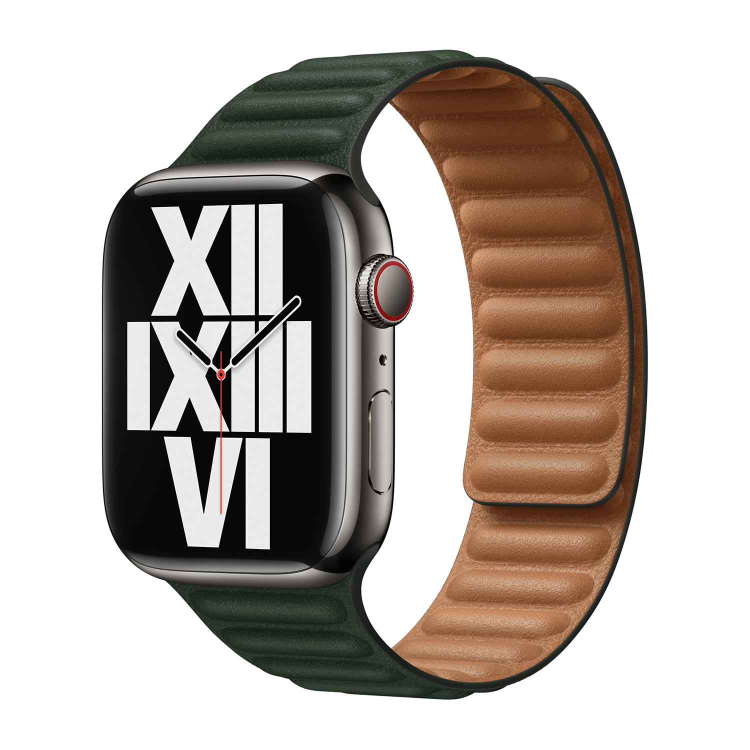 Apple Watch Leather Link - 45mm - Sequoia Greenn - M/L - voor Apple Watch SE/5/6/7