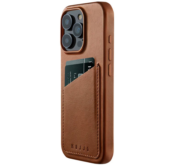 Mujjo - Full Leather Wallet iPhone 16 Pro Hoesje - tan brown