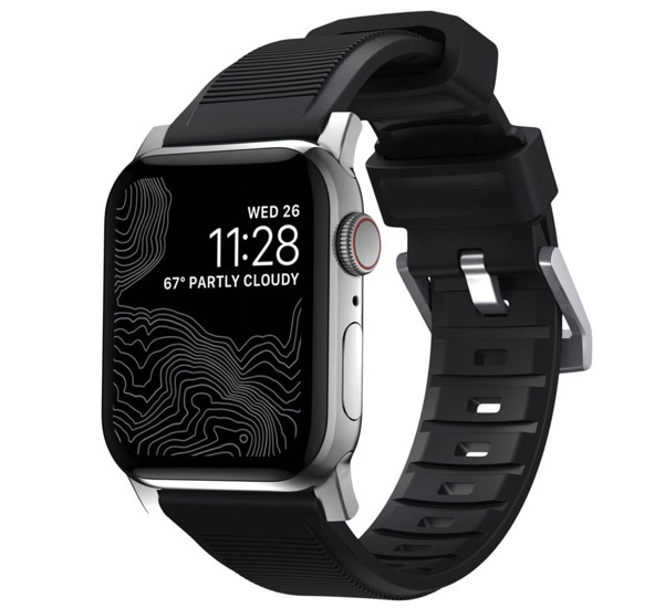 Nomad Rugged Horlogebandje geschikt voor Apple® Watch - 49/45/44 mm - FKM - Zwart/Zilver